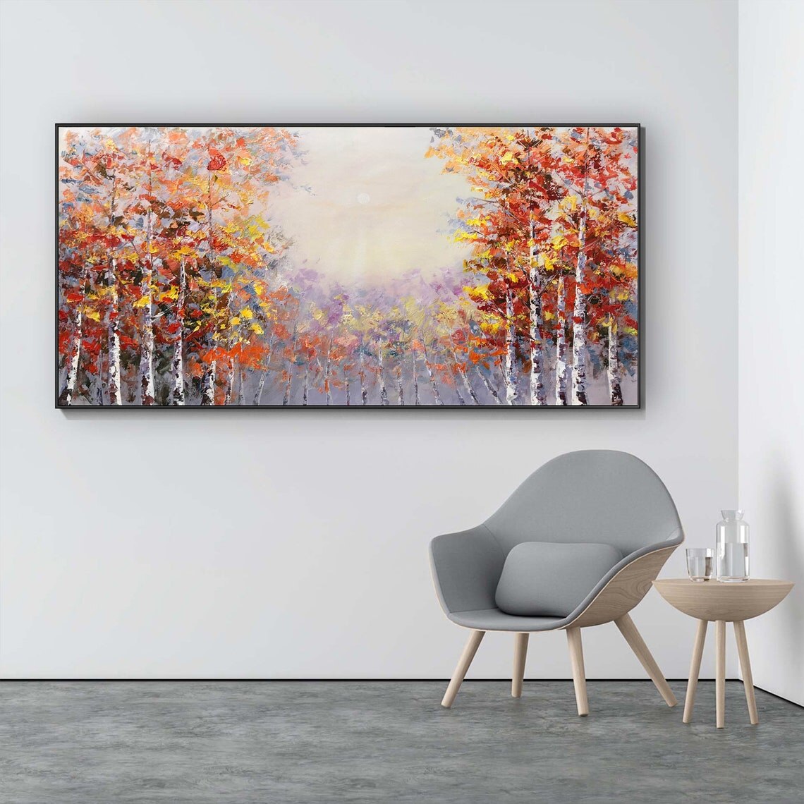 큰 자작 나무 캔버스에 손으로 그린 유화 가을 자연 풍경 그림 거실 벽 장식 패션 벽 예술
